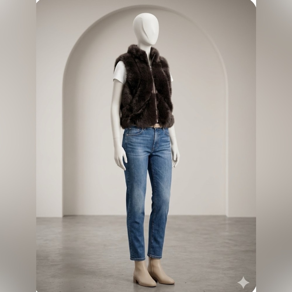 NWT Adrienne Landau Brown Chocolate Faux Fur Zip-Up Vest fully lined Size S - Picture 3 of 11